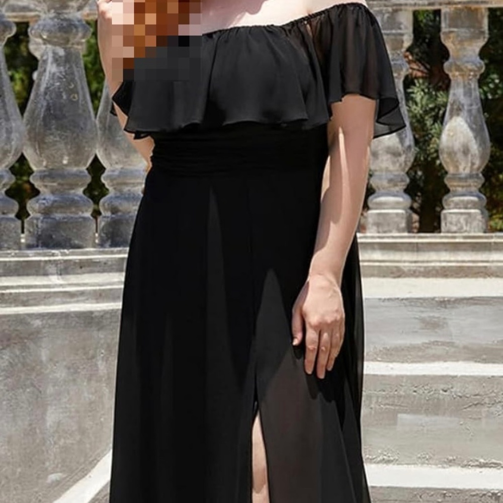 NWT Ever Pretty, Black Chiffon off-the-shoulder bridesmaid dress 16W/2XL